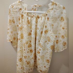 NWT LOFT Cream Blouse with Gold Patterns